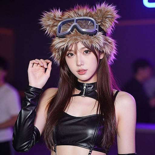 Rave Costume with Furry Hat and Goggles