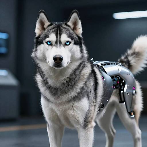 Cybernetic Siberian Husky with Blue Eyes