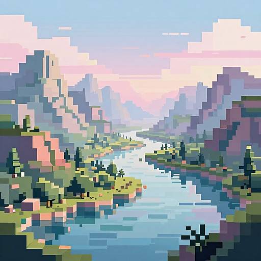 Surreal Pixelated Fantasy Landscape