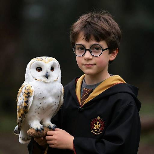 Young Wizard with Owl in Dark Background