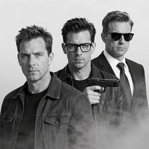 Misty Monochrome: Three Intense Figures