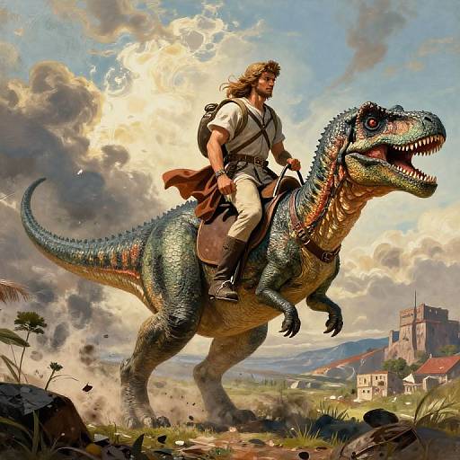 Heroic Figure Riding Dinosaur