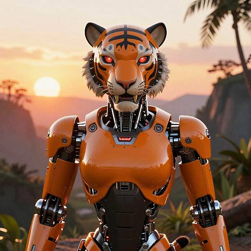 Robotic Tiger Woman at Sunset Cliff