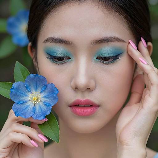 Elegant Woman with Blue Flower Portrait
