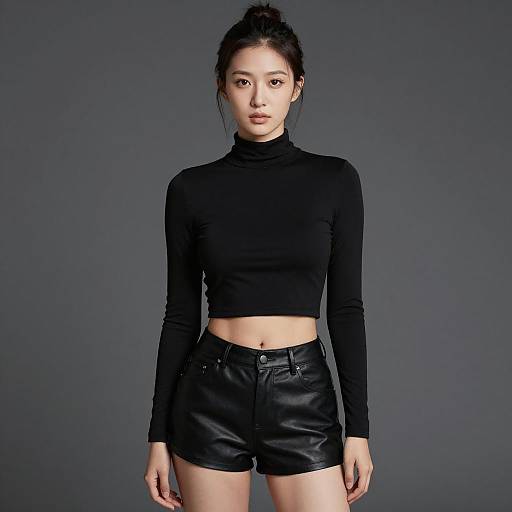 Asian Woman in Stylish Black Outfit