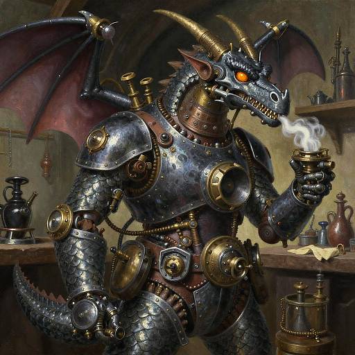 Steampunk Dragon Mechanic in Victorian Workshop