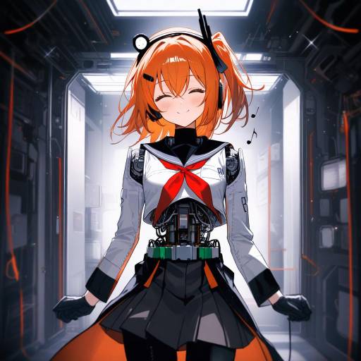 Anime Styled Robot Girl in Sci-Fi Corridor