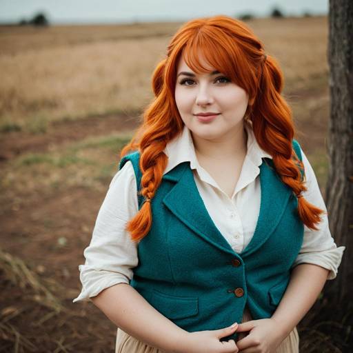 Woman in Rustic Cosplay with Orange-Red Hair
