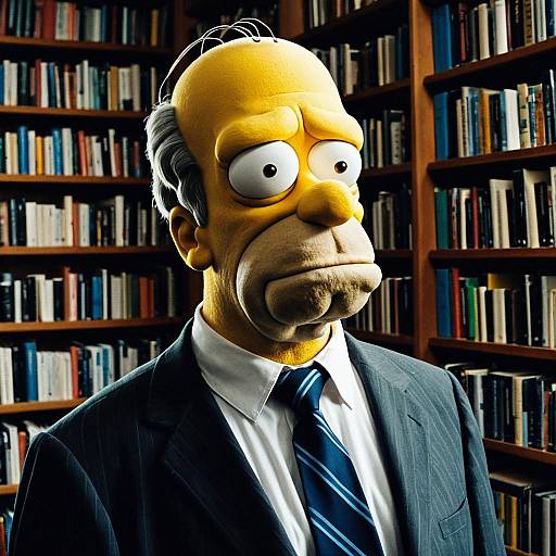 Photorealistic Homer Simpson in Library