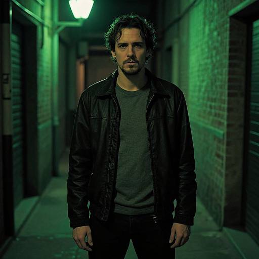Neo-Noir Man in Green Alleyway