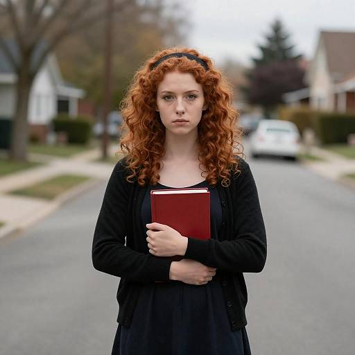 Serious Young Woman in Suburban Setting