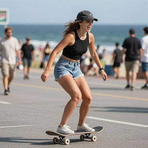 Skater Girl Riding Oceanfront Pier