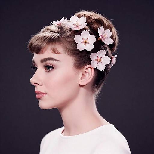 Elegant Woman with Cherry Blossom Hair Accessories