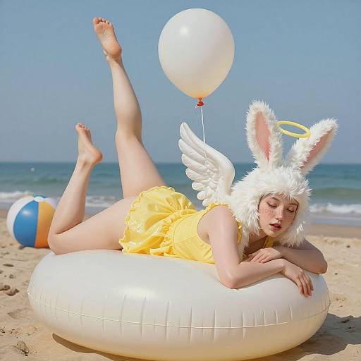 Seductive Bunny Angel with Balloon