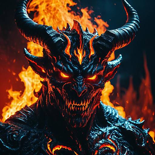 Sinister Demon with Fiery Horns and Lava Eyes