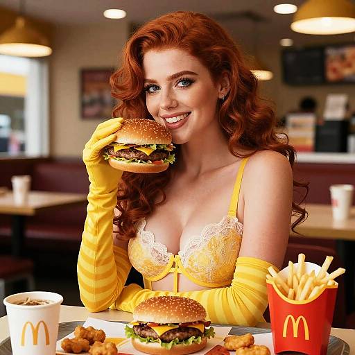 Cinematic Portrait of a Redhead with Fast Food