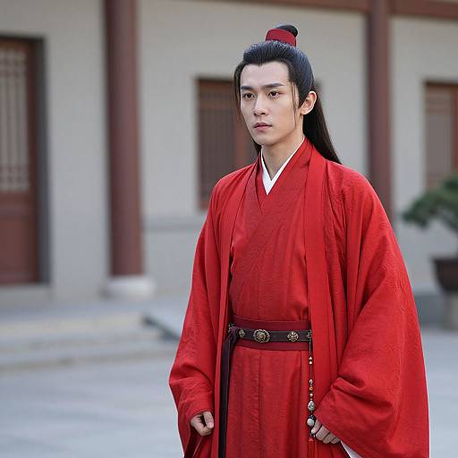 Asian Man in Red Link Costume