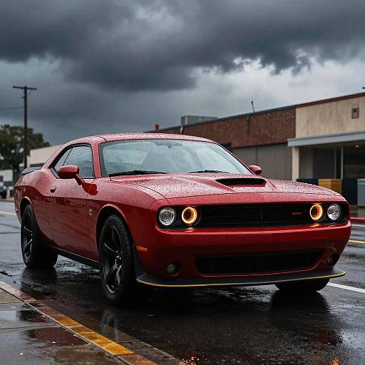 Dark Red Dodge Muscle Car Scene