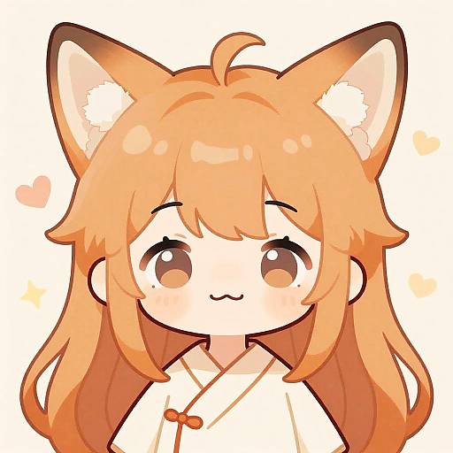 Chibi Shy Fox Girl Pastel Portrait