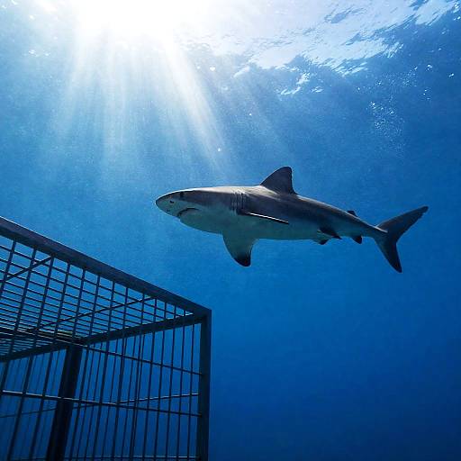 Underwater Shark Encounter with Metal Cage
