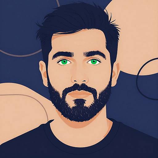 Illustration of Young Bearded Man with Green Eyes
