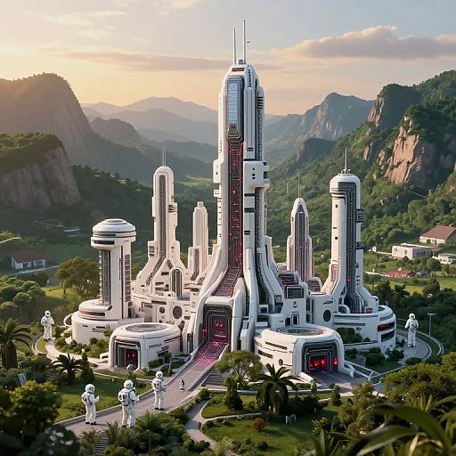 Sci-Fi Cityscape in Lush Green Valley