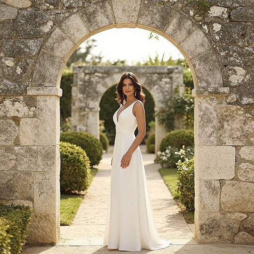 Elegant Woman Under Stone Archway