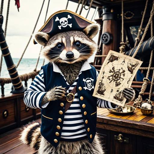 Mischievous Raccoon Pirate with Treasure Map
