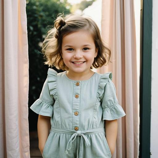 Smiling Toddler Girl in Ruffled Cotton Jumpsuit