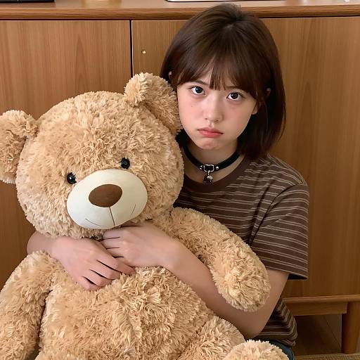 Concerned Girl with Teddy Bear Portrait