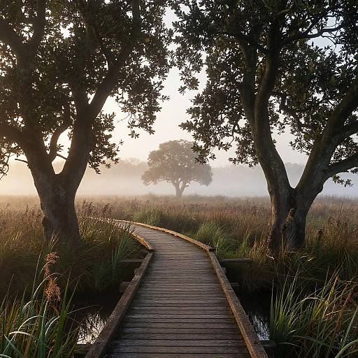 Twin Alders Over Misty Estuary at Dawn