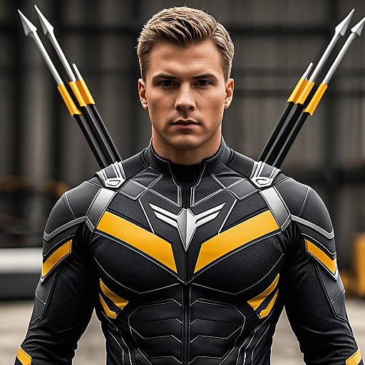Male Superhero in Modern Hawkeye-Inspired Suit