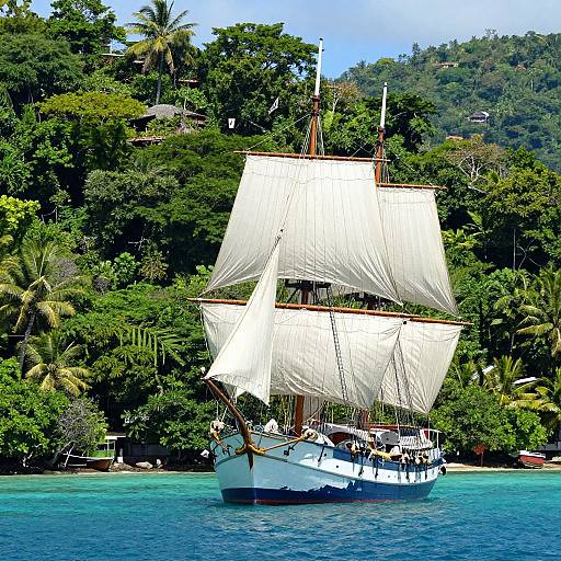 Historic Ship Near Tropical Island