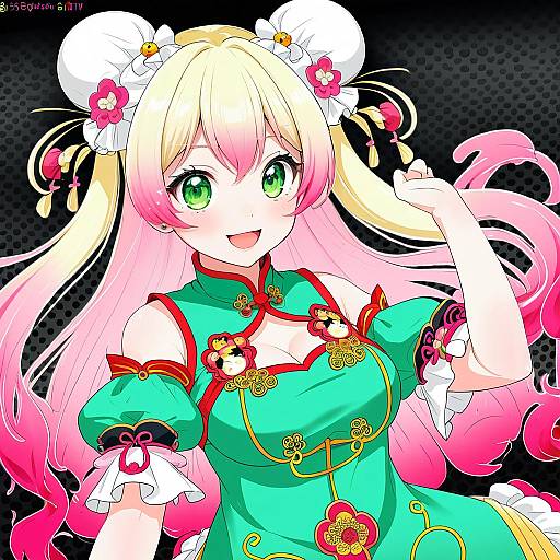 Illustration of Momosuzu nene (old design), hololive in the style of Kakao (noise-111)