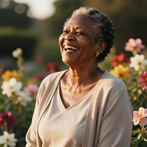 Joyful Senior Woman in Blooming Garden
