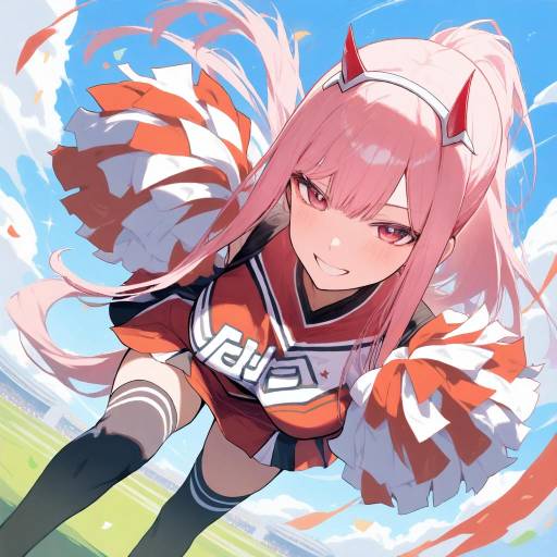 Dynamic Cheerleader Pose with Zero Two