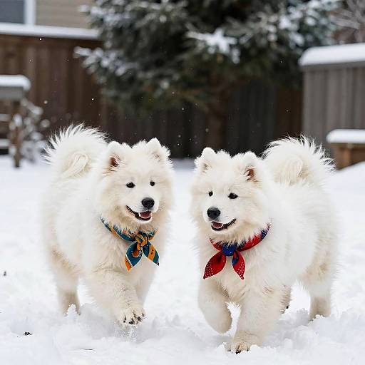 Playful Samoyed Puppies in Snow