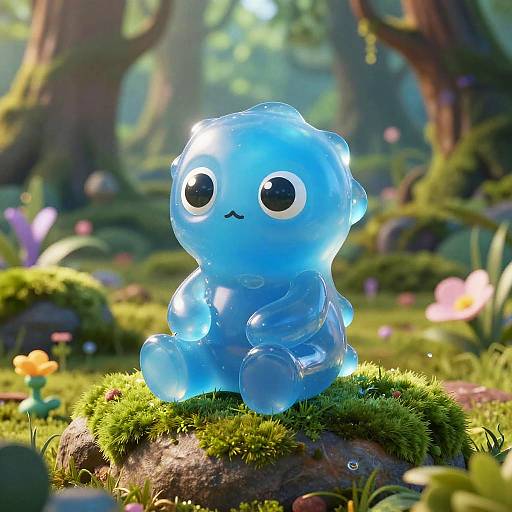 Cute Glossy Blue Slime in Forest