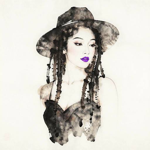 Psychedelic Ink Portrait of Woman with Dreadlocks