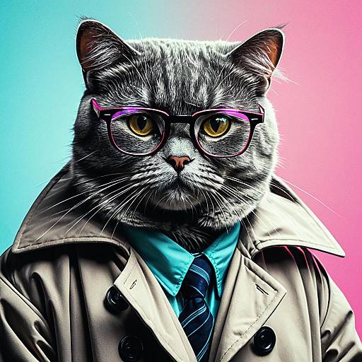 Scottish Fold Cat in Trench Coat with Glasses