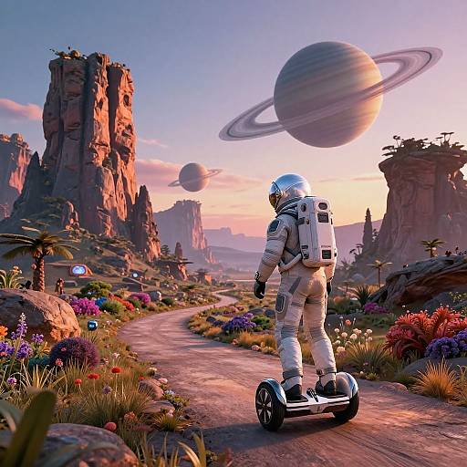 Futuristic Astronaut on Alien Hoverboard