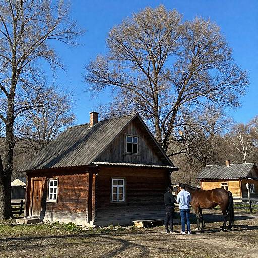 Rustic Slanted Roof House with Horse
