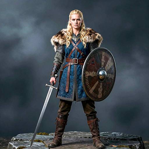 Blonde Viking Warrior Woman with Sword and Shield