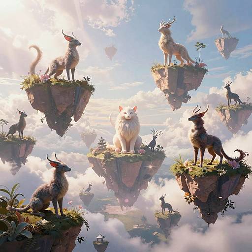 Dreamlike Fantasy Scene with Mythical Creatures