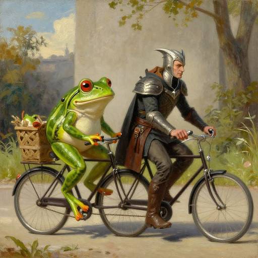 Frog and Knight Riding Tandem Bicycle