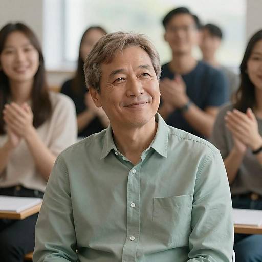Smiling Middle-Aged Man in Crowd