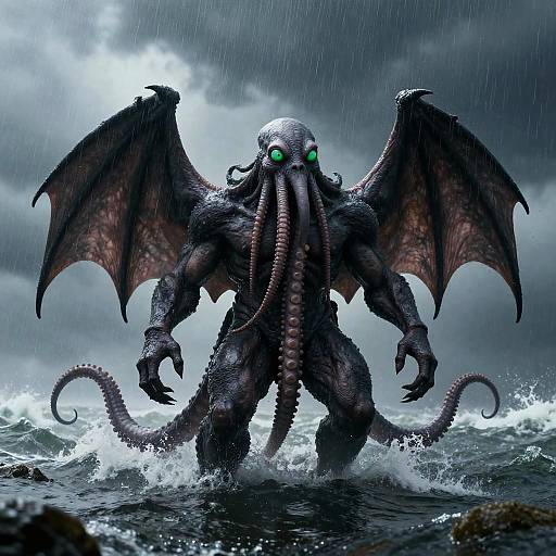 Cthulhu Monster Emerging from Stormy Sea
