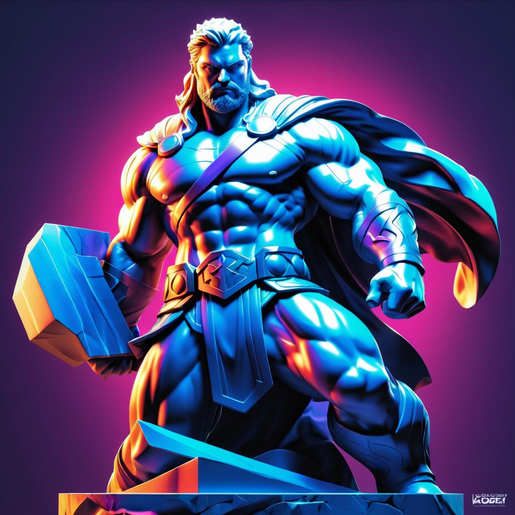 Vibrant Thor Statue Artwork in Artgerm Style