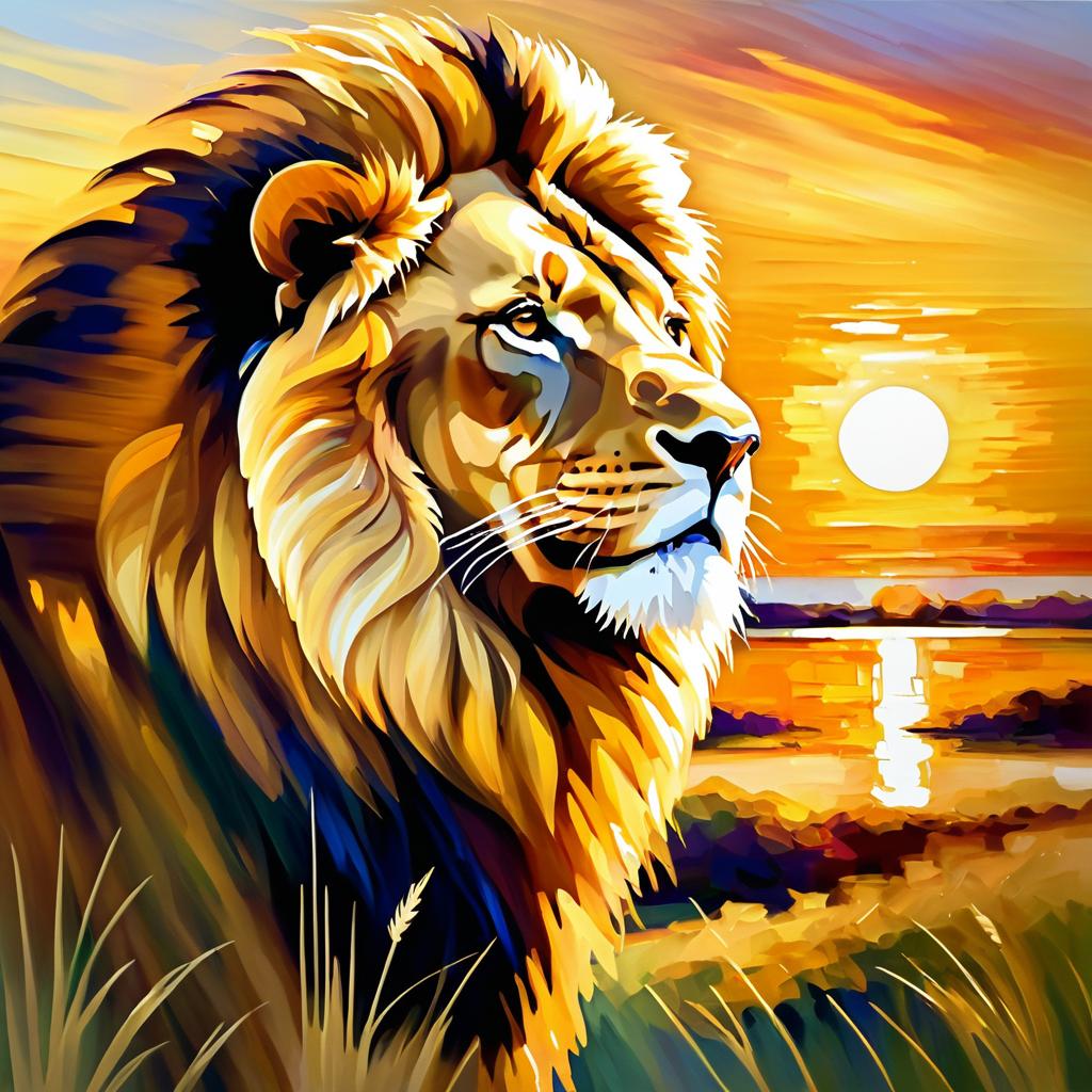 Majestic Lion at Sunset in Impressionism