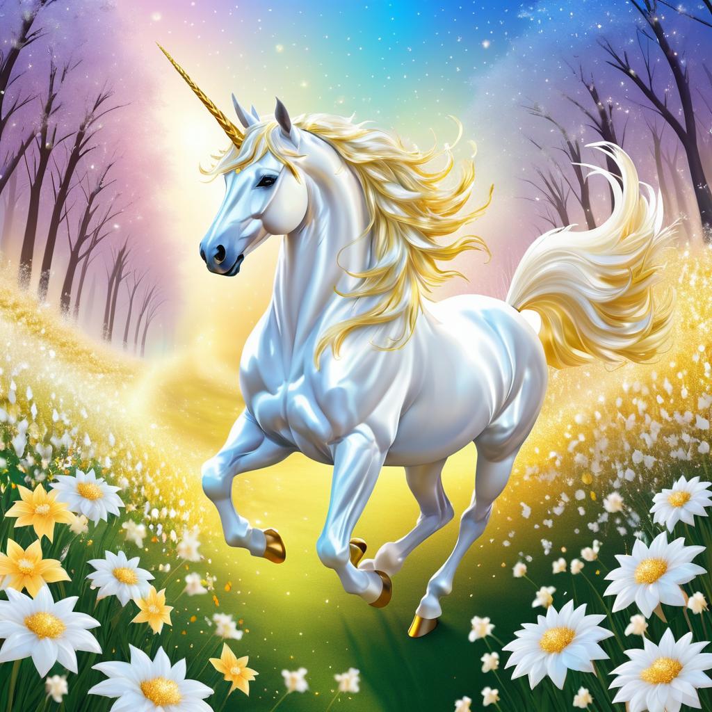 Majestic Unicorn in Blooming Flowers